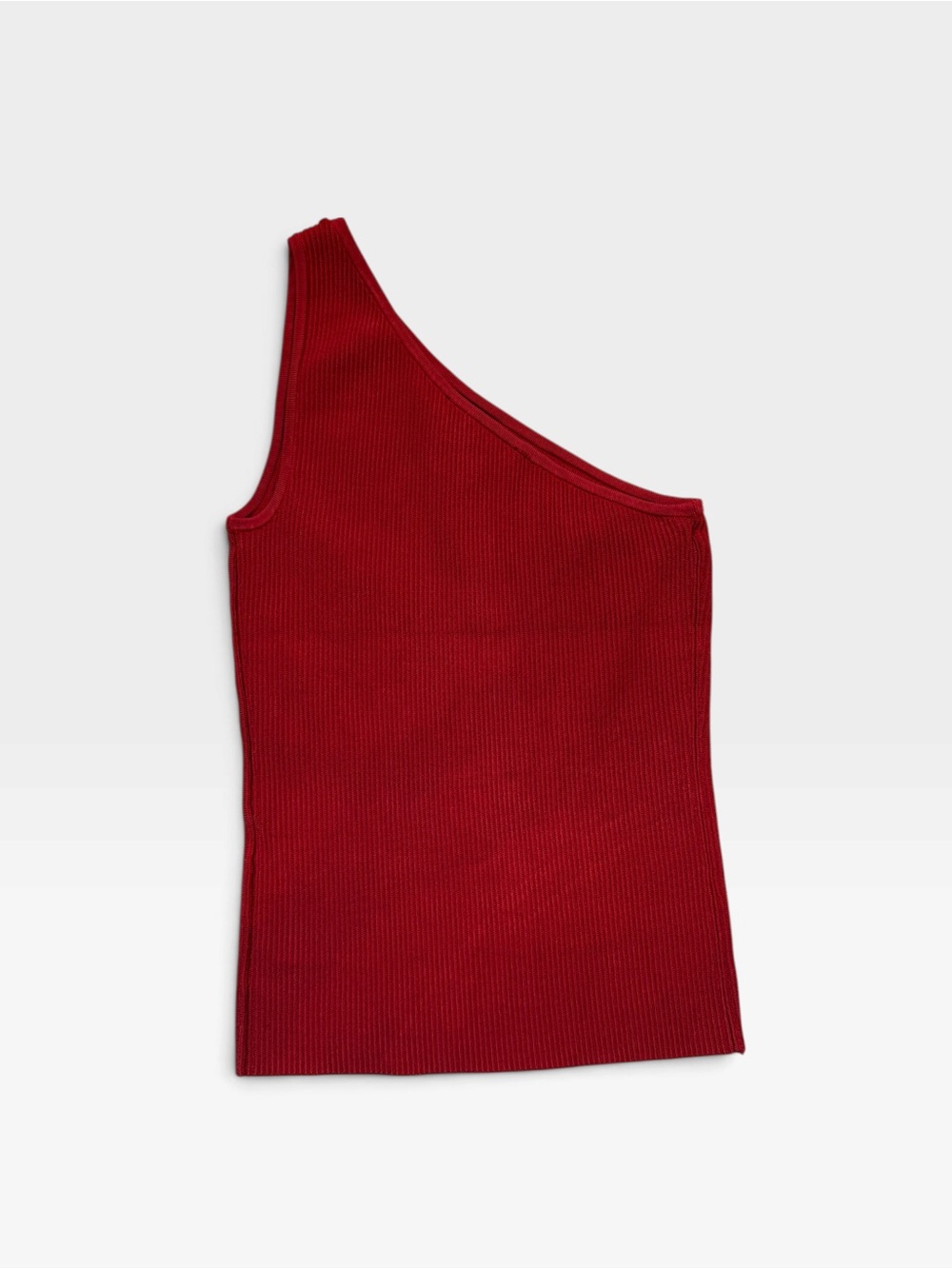 One-Shoulder Ribbed Tank Dress - Red